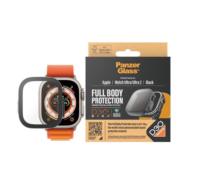 PanzerGlass Full Body Screen Protector For Apple Watch 49mm (2023) with D3O Black