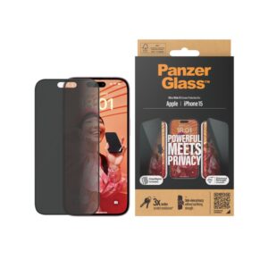 PanzerGlass Privacy Screen Protector Ultra-Wide Fit (1 Piece), iPhone 15