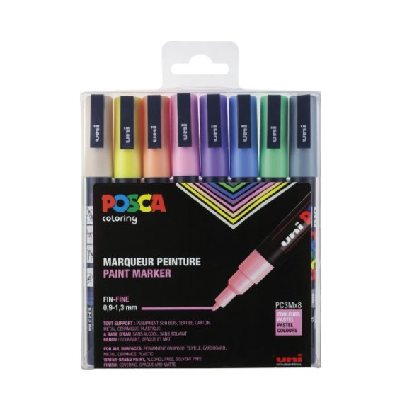 Posca PC-3M Marker Set, 1.30 mm, (8 Pieces) – Pastel Assorted Colours
