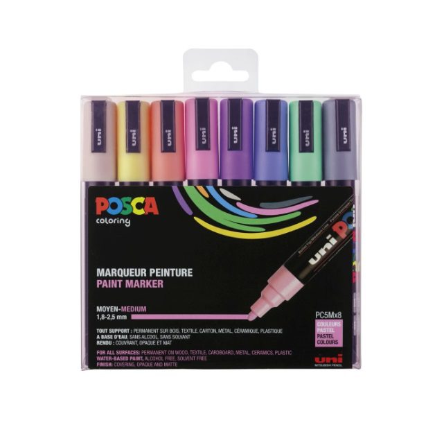 Posca PC-5M Marker, round tip, 2.50 mm, (8 Pieces) – Multicolour