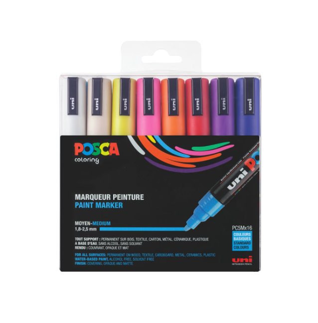 Posca PC-5M Marker Set, 2.50 mm, (16 Pieces) – Assorted Colours