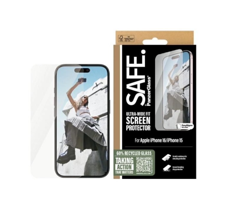 PanzerGlass Safe (1 Piece) Screen Protector iPhone '24 6.1" Ultra-Wide Fit For iPhone 16, iPhone 15