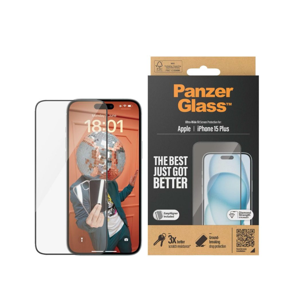 PanzerGlass Ultra-Wide Fit w. EasyAligner Screen Protector (1 Piece), iPhone 15 Plus