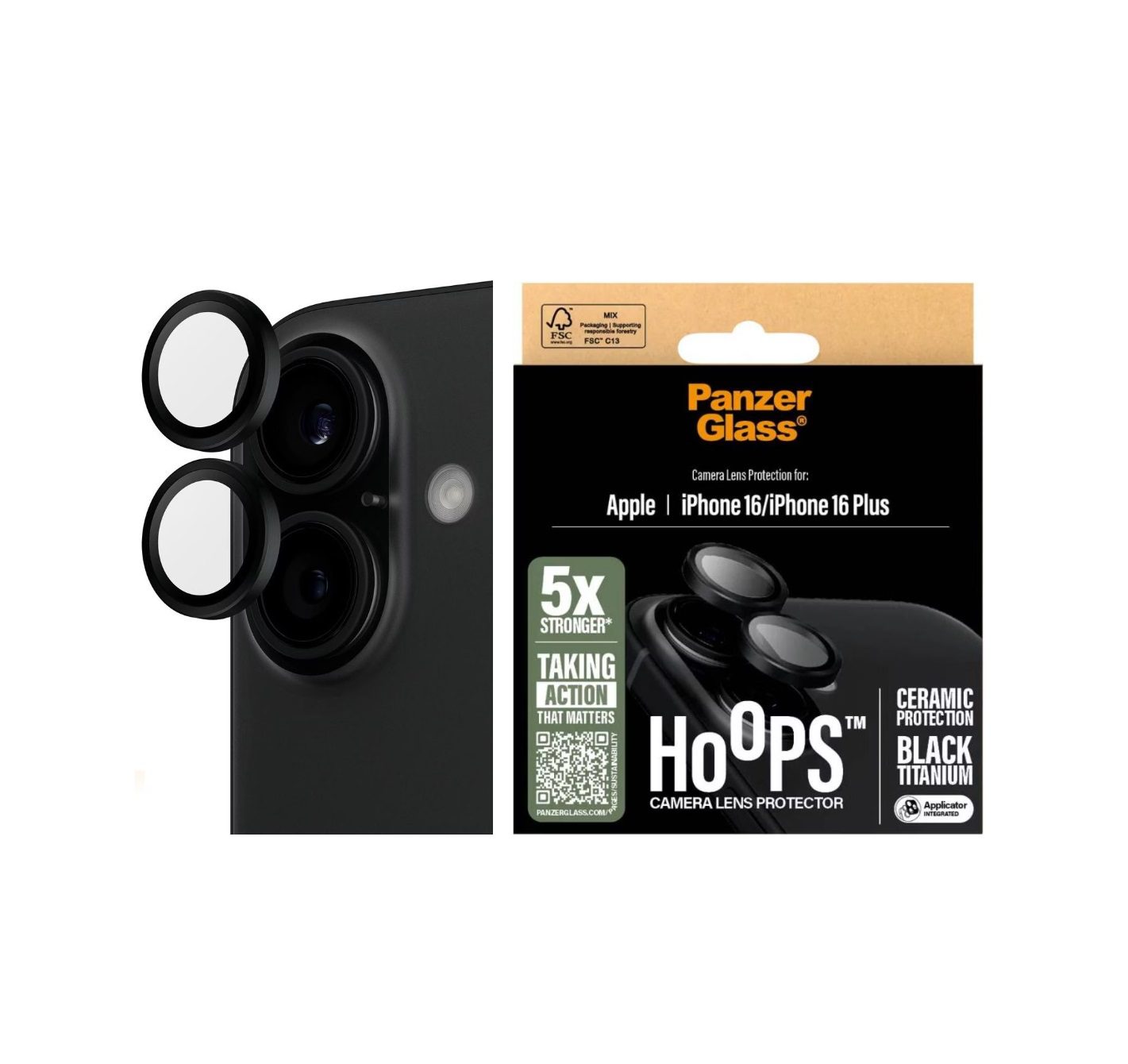 PanzerGlass Hoops Camera Lens Protector (1 Piece), iPhone 16 Plus, iPhone 16