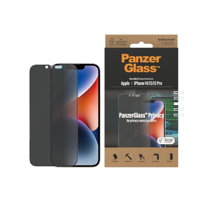 PanzerGlass Privacy Screen Protector (1 Piece), iPhone 14, iPhone 13, iPhone 13 Pro