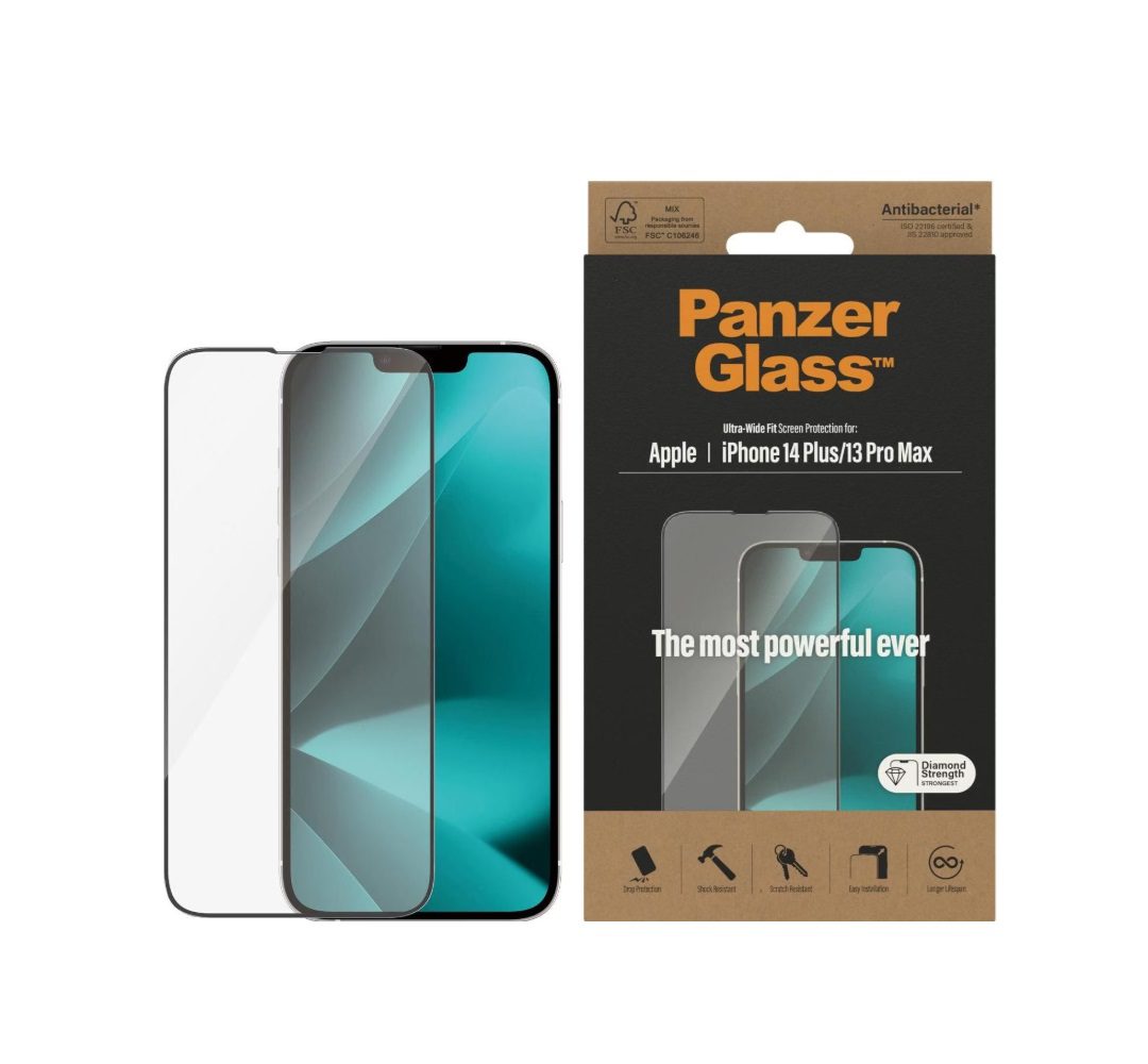 PanzerGlass Ultra-Wide Fit Screen Protector( 1 Piece), iPhone 13 Pro Max, iPhone 14 Plus