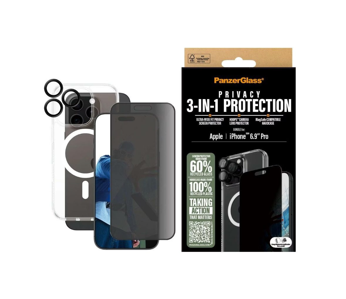PanzerGlass Privacy Screen Protector (1 Piece), iPhone 16 Pro Max