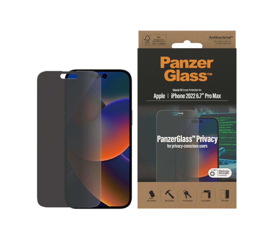 PanzerGlass Classic Fit Privacy Screen Protector (1 Piece), iPhone 14 Pro Max