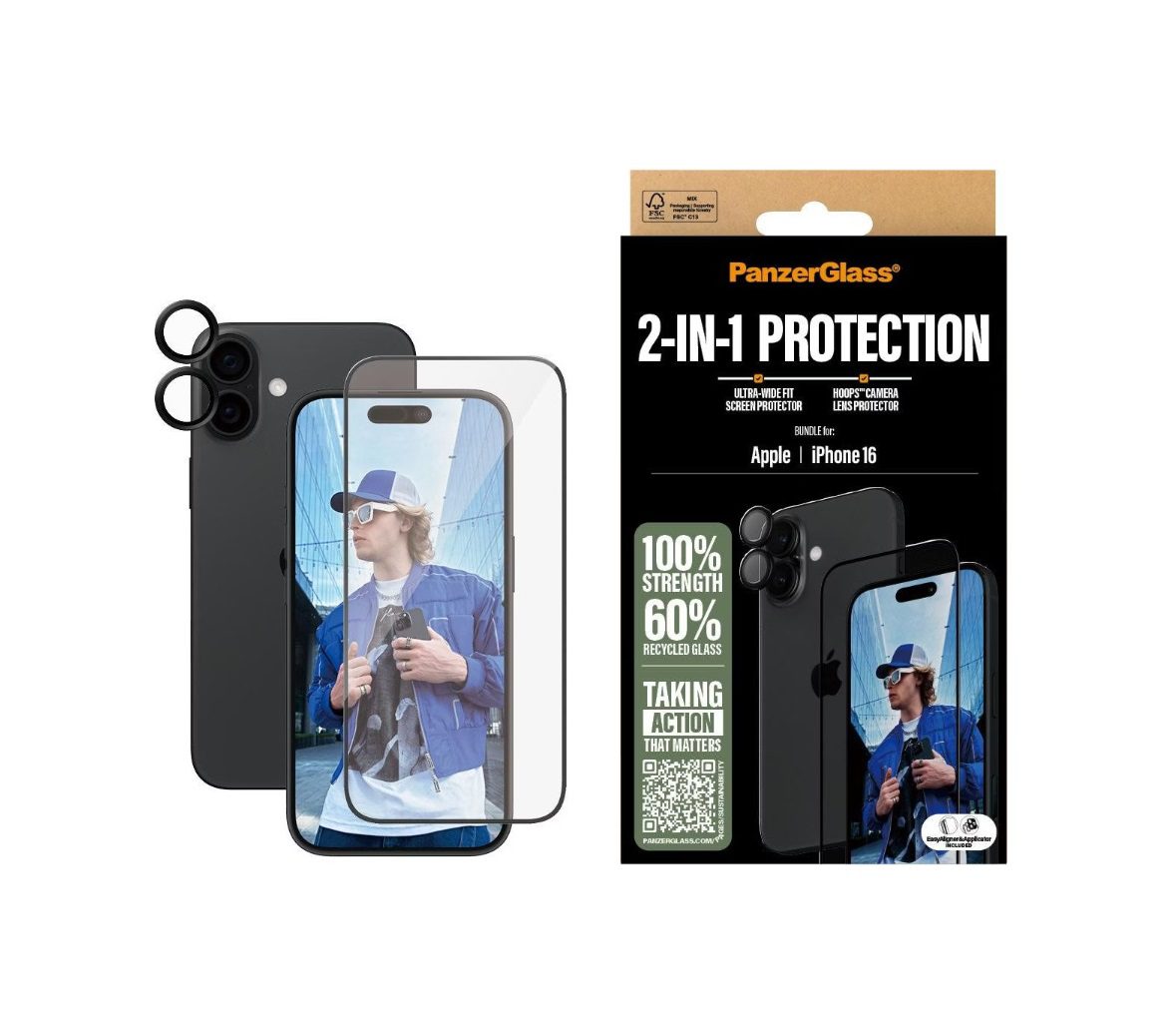PanzerGlass 2-in-1 Set Screen Protector (1 Piece), iPhone 16