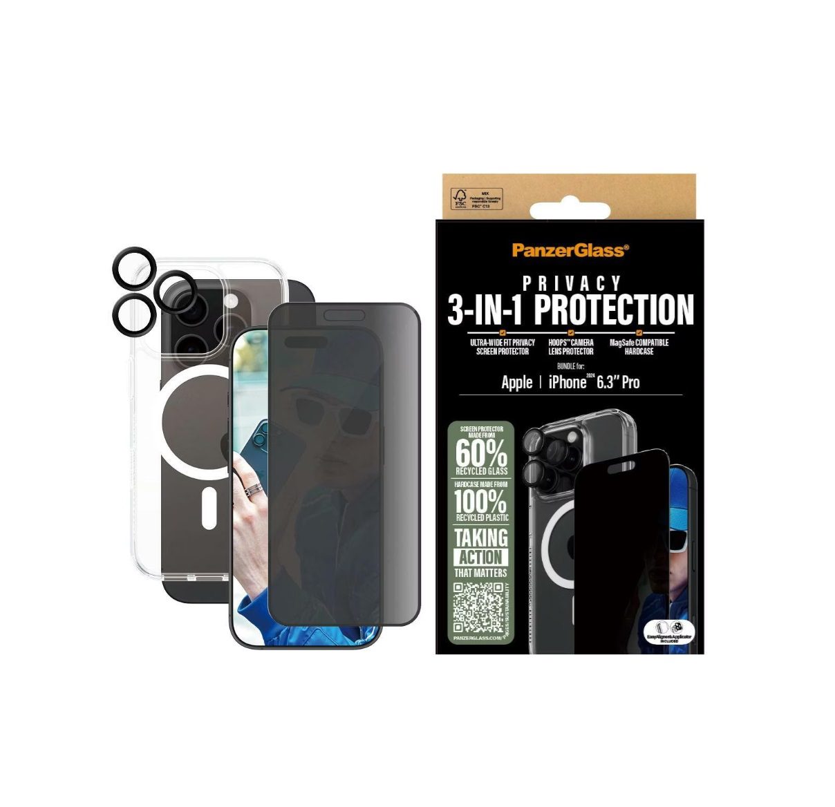 PanzerGlass Privacy Screen Protector (1 Piece), iPhone 16 Pro