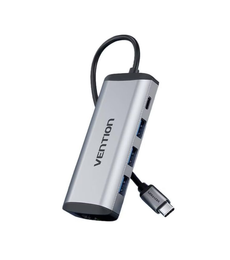Vention 9-in-1 Multifunction USB-C Adapter with HDMI, USB, TF, SD, and RJ45 - Gray