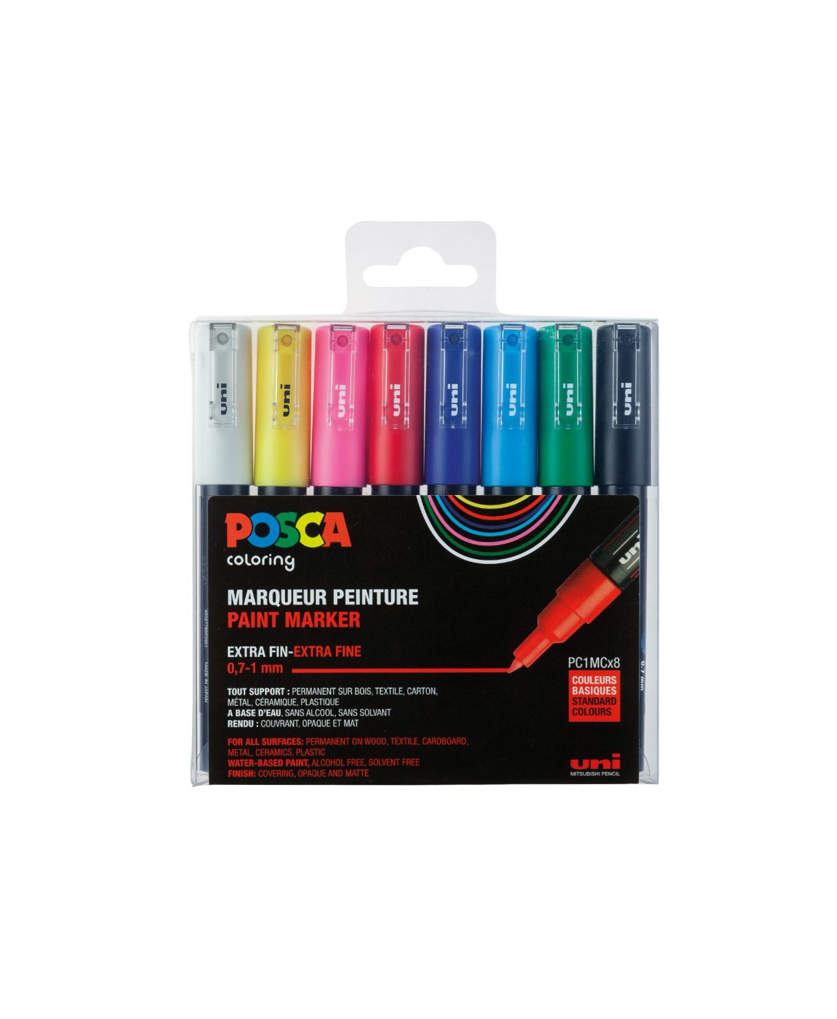 Posca Marker Set PC-1MC, Extra Fine 0.7-1.3 mm (8 Piece) - Multi Colors